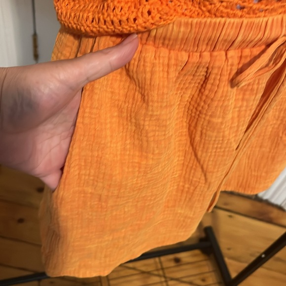 Women's Orange Drawstring Shorts - Picture 2 of 7